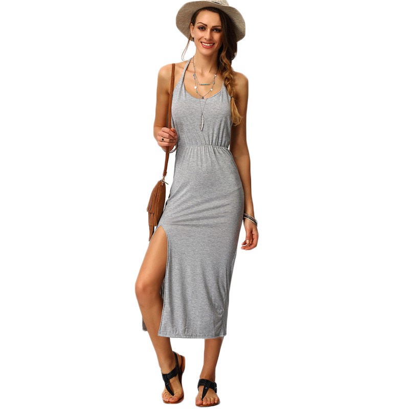 Gray Backless Side Split Midi Dress | Style Limits