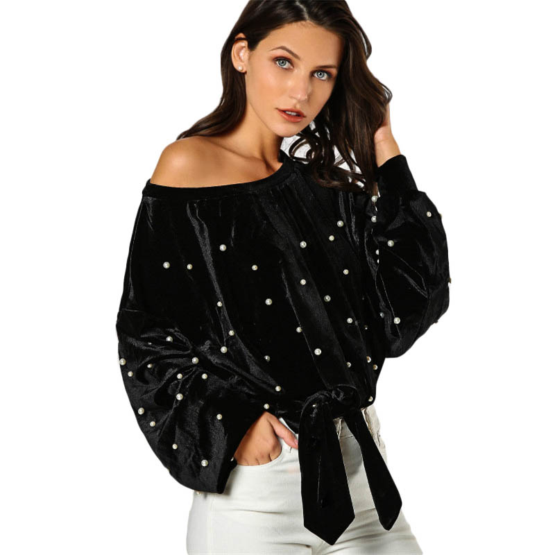 Pearl Beaded Velvet Sweatshirt | Style Limits