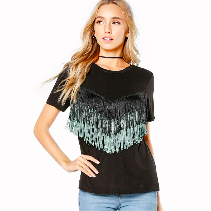 Plain Black Fringe T Shirt | Style Limits