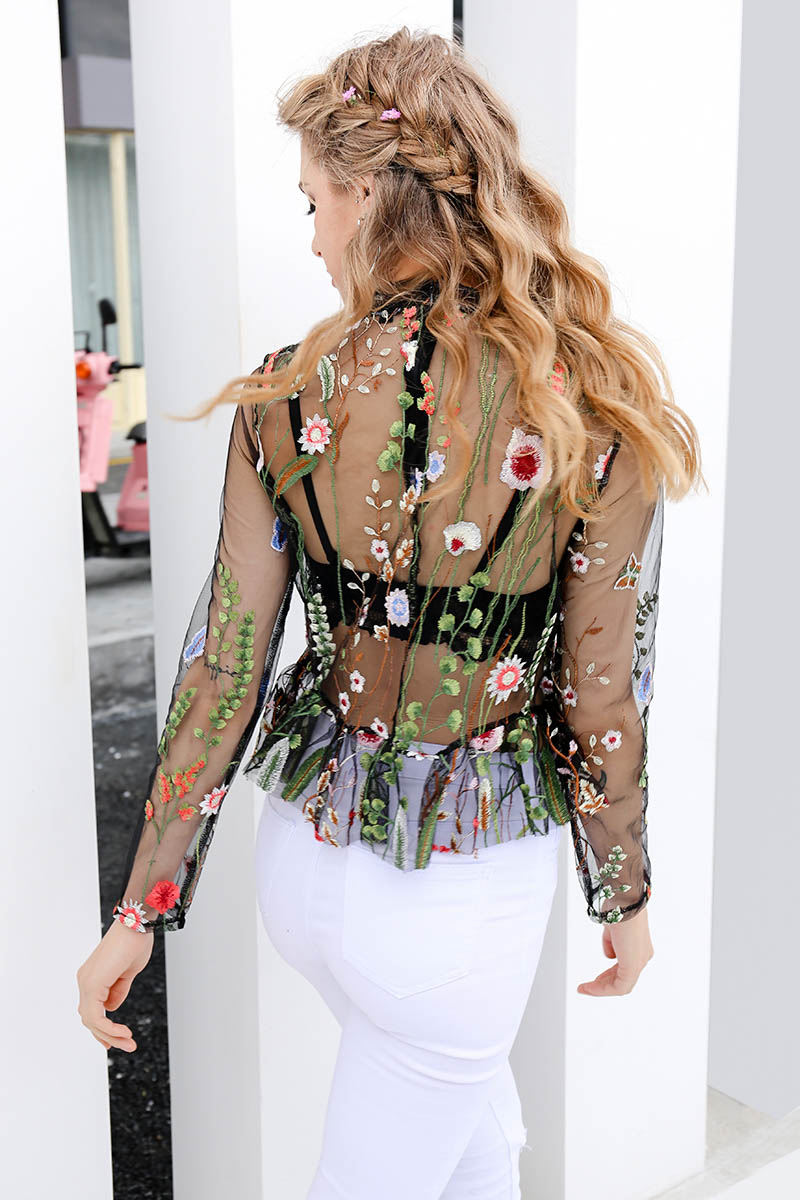 Sheer Floral Embroidered Blouse Style Limits