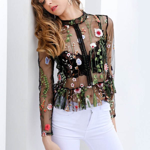 Sheer Floral Embroidered Blouse Style Limits