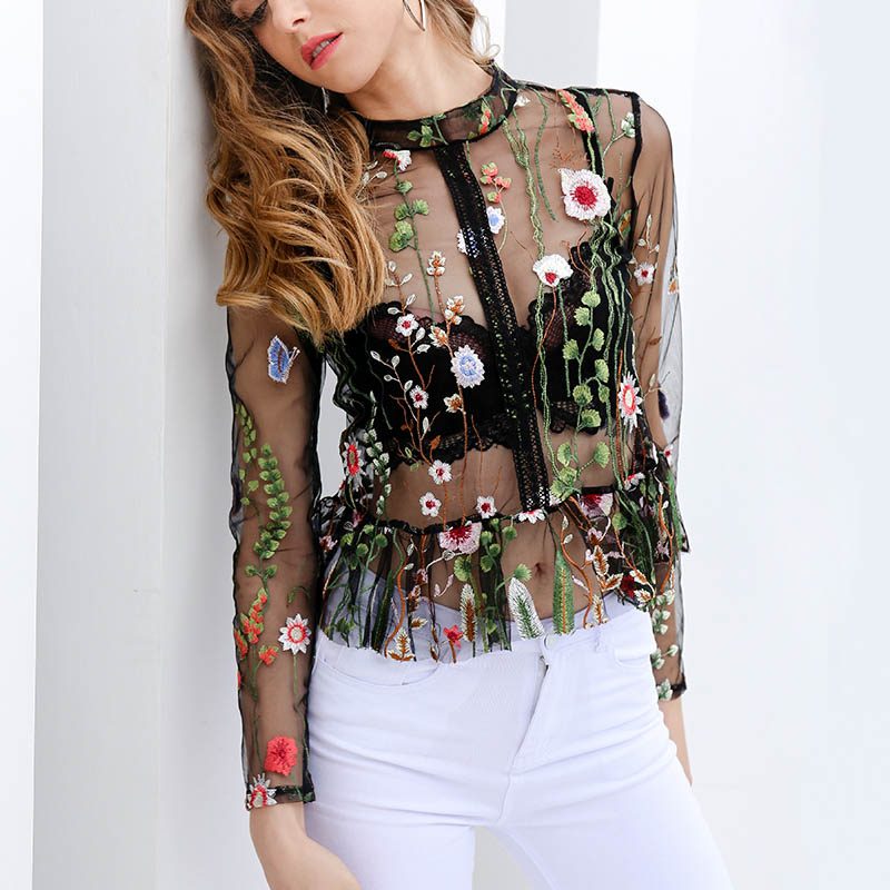 Sheer Floral Embroidered Blouse Style Limits