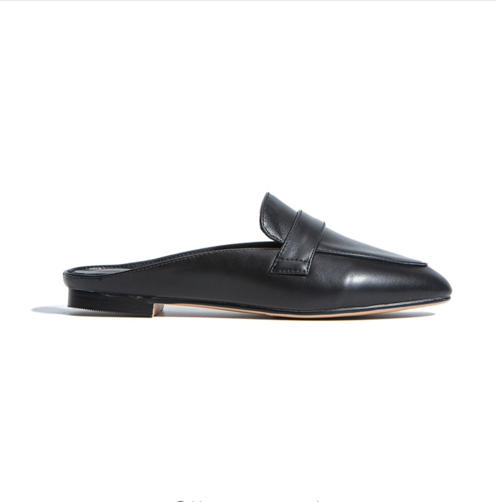black leather mules low heel