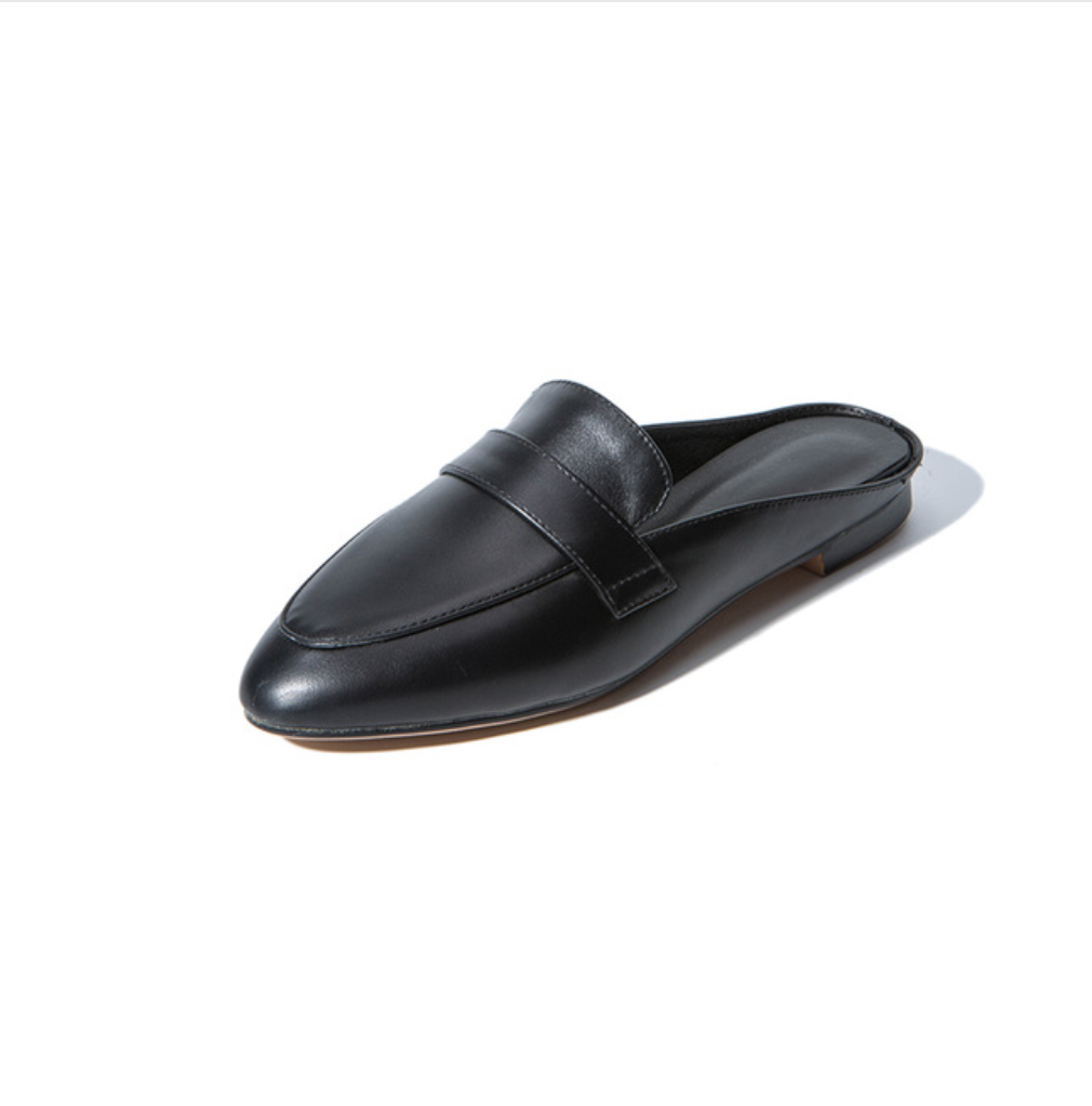 black leather mules low heel