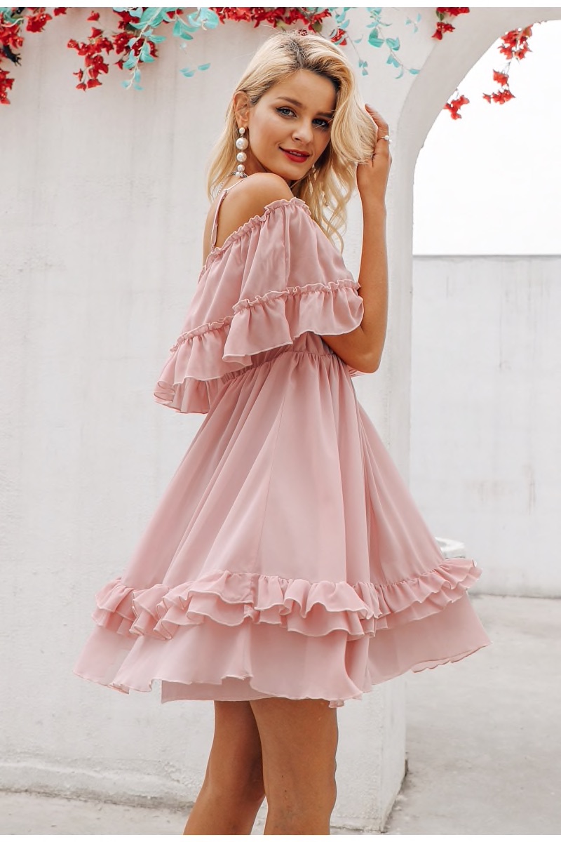 short pink ruffle dress