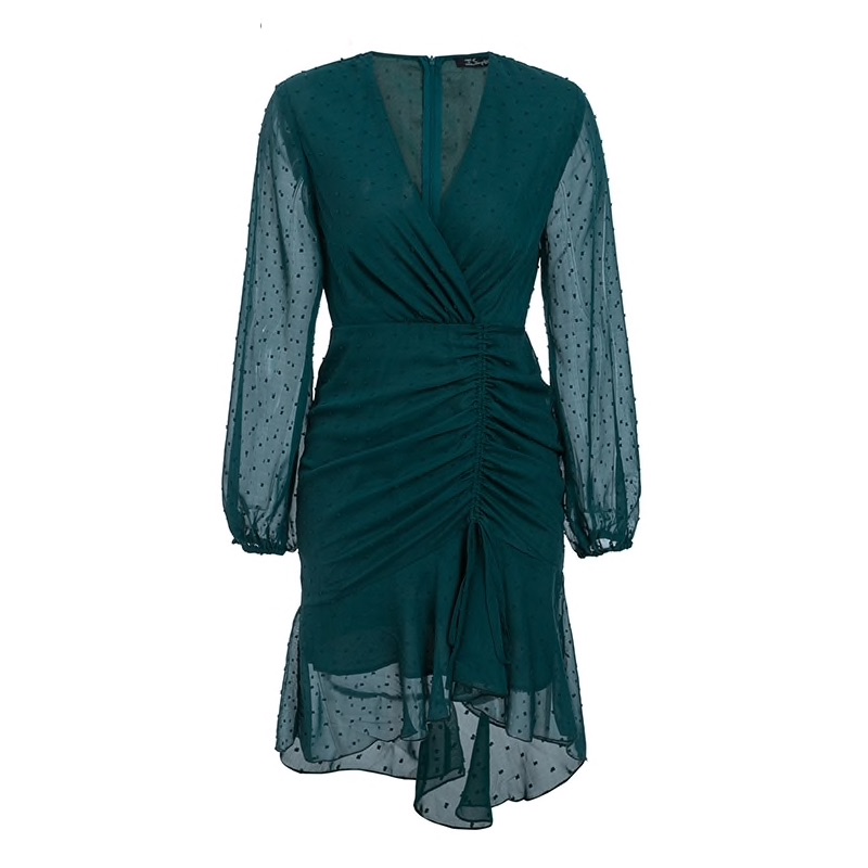 April Chiffon Wrap Dress - Green | Style Limits